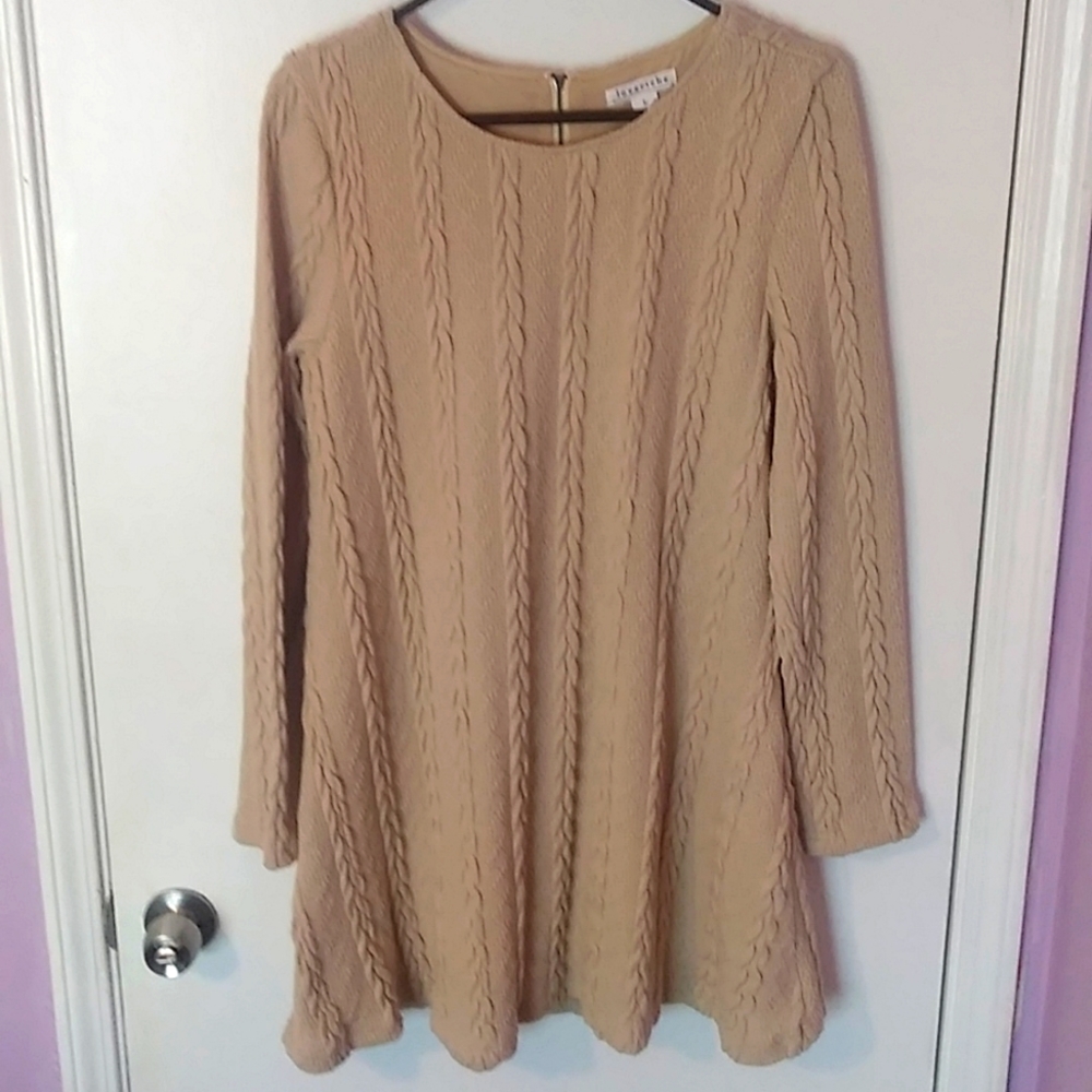 Tan Long Sleeve Sweater Dress